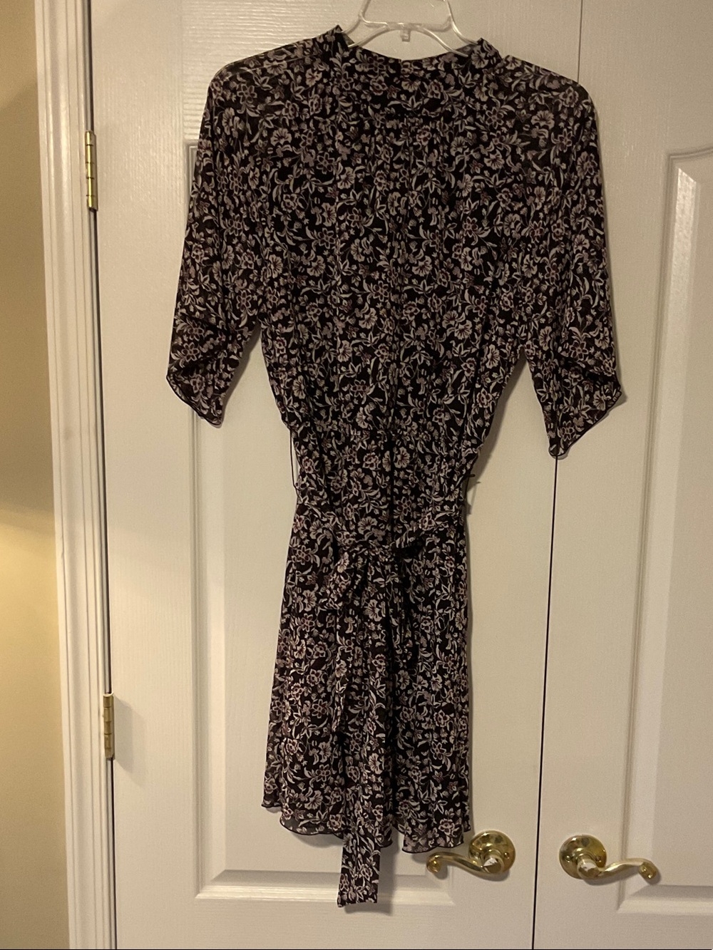 Ann Taylor Black Floral Tie-Waist Midi Dress